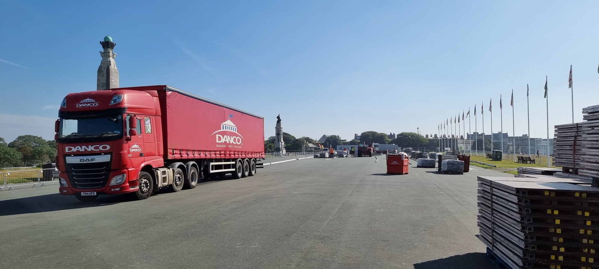 Red Danco arctic lorry delivery marquee flooring