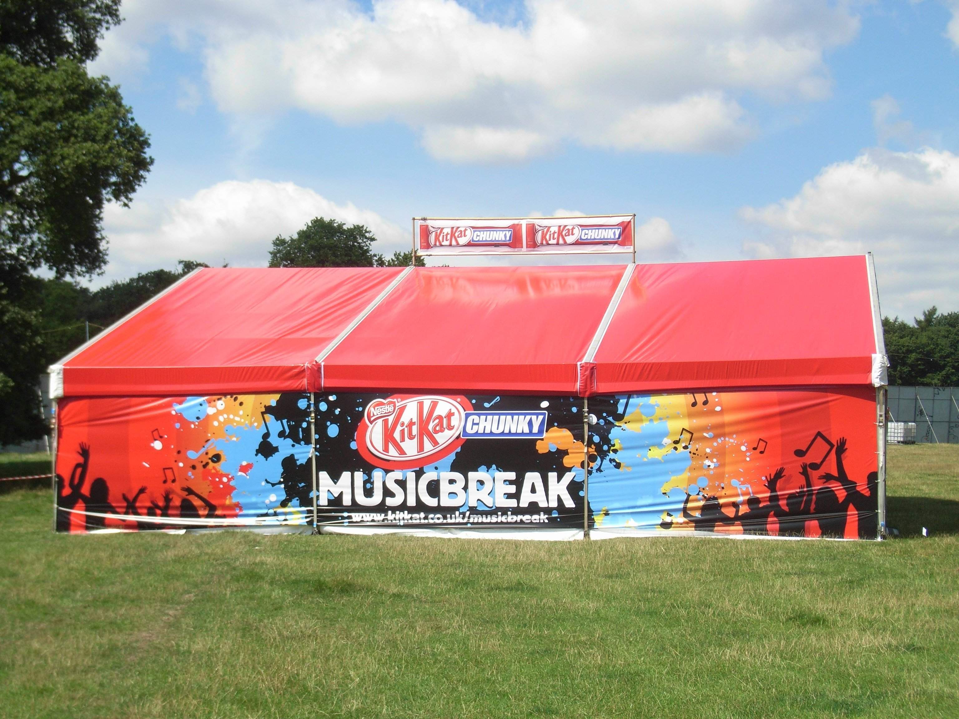 15metre x 15metre red festival covers with branded walls and a banner at a corporate event for KitKat