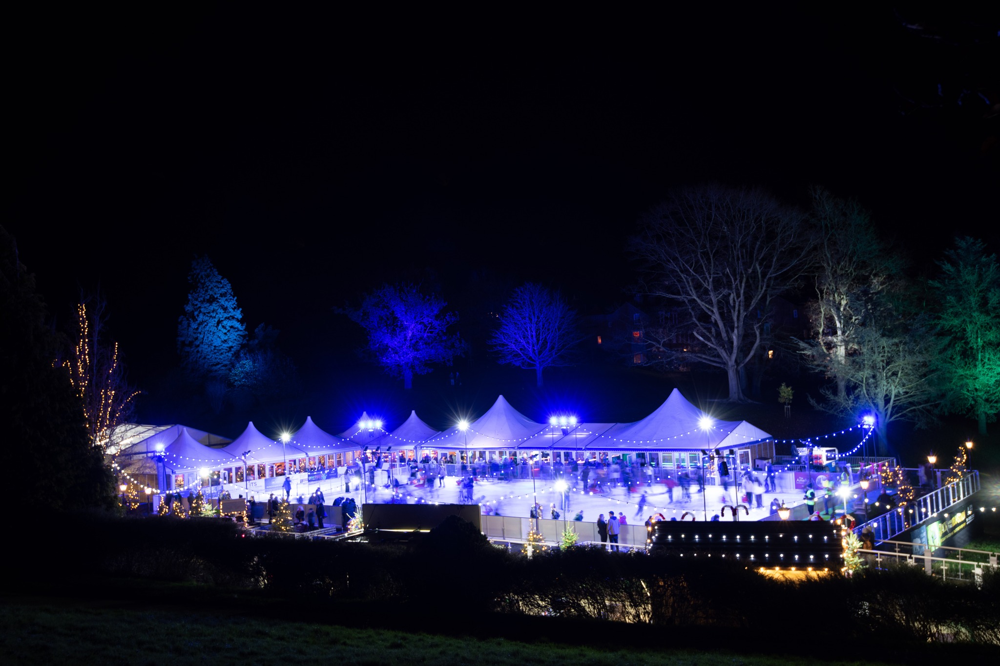 Tunbridge Wells winter real ice rink at night. 